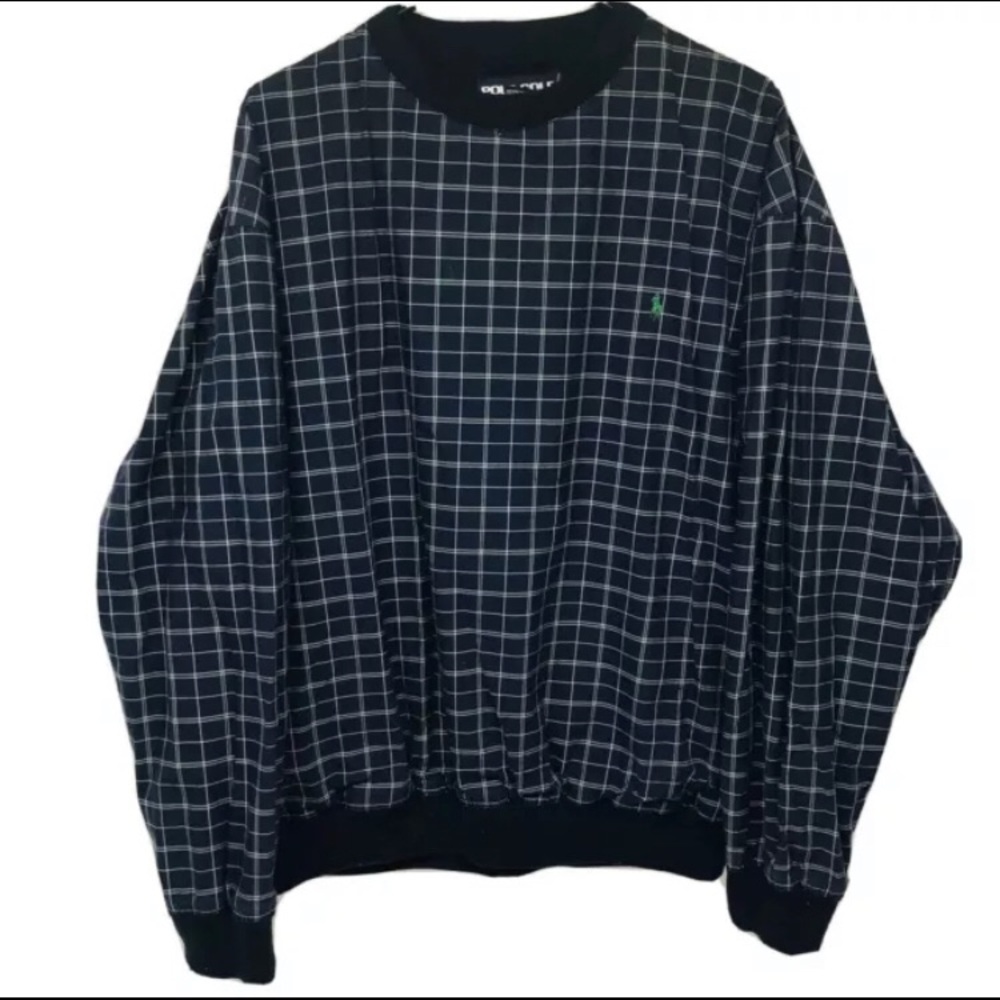 Vintage Ralph Lauren Polo Golf Tartan Blue Plaid Pullover Jacket Large USA